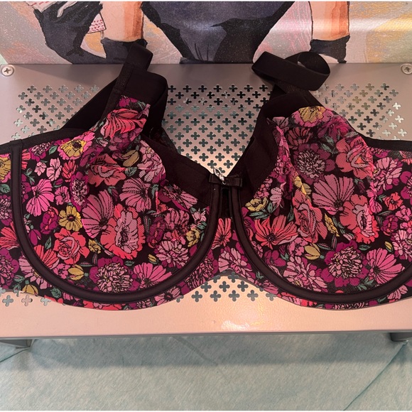 Curvy Couture Retro Roses Sheer Mesh Bra 38DDD - Picture 4 of 6